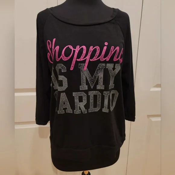 Chin up apparel Shopping is my Cardio black lightweight casual shirt top L - Picture 6 of 10